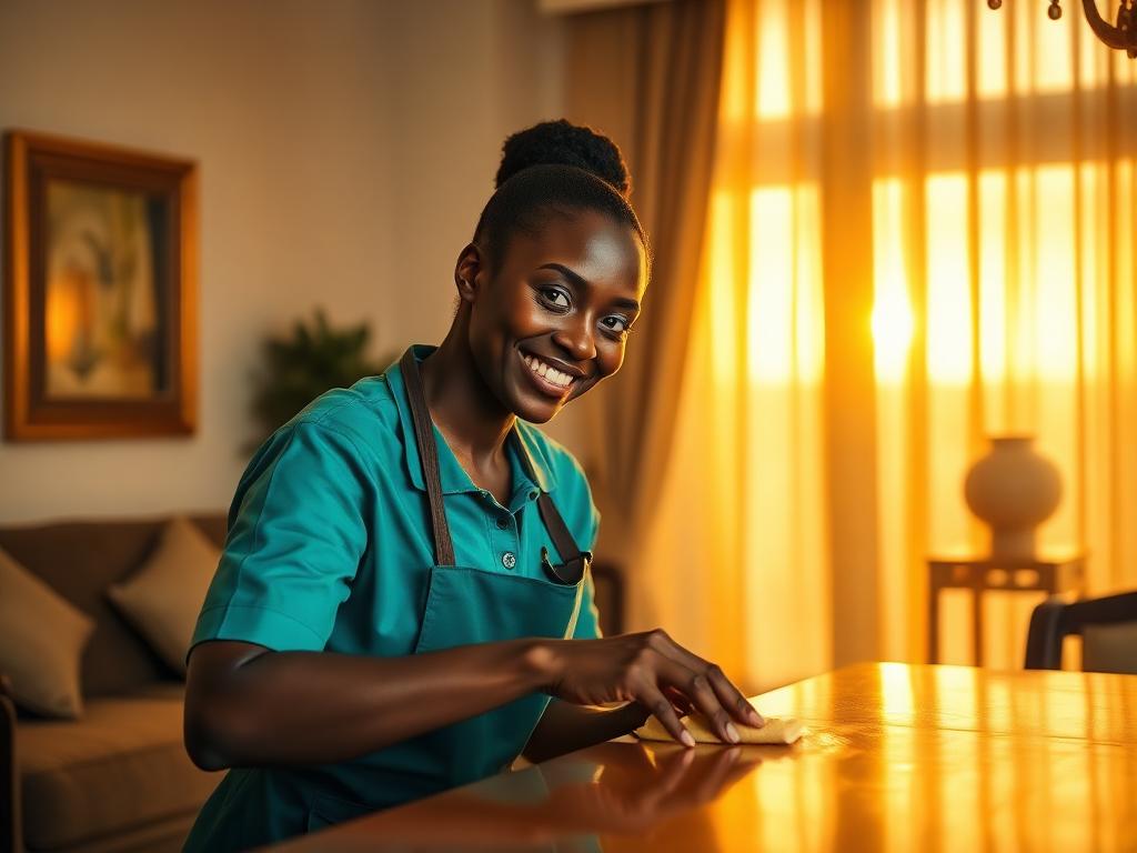 Tayyib Shaghalats housekeeper deep-cleaning a Dammam living room